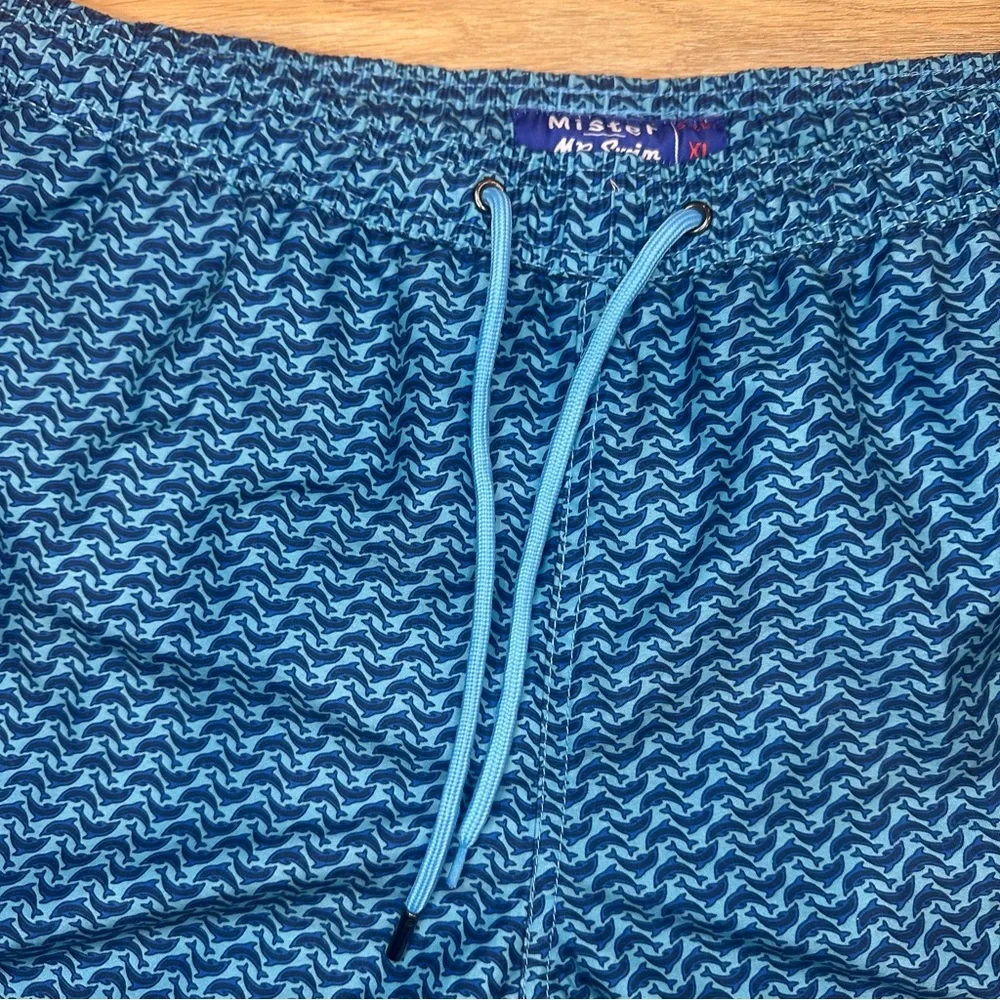Mr. Swim Mens Blue Dolphin Pattern Swim Trunks XL Beach Board Shorts